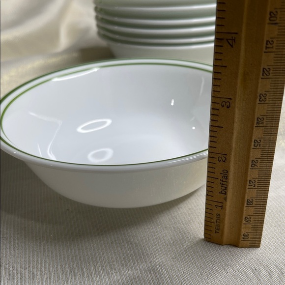 Corell Livingware Collection Bowls Hunter Green Double Ring Trim Vitrelle Set 7 - Picture 4 of 6